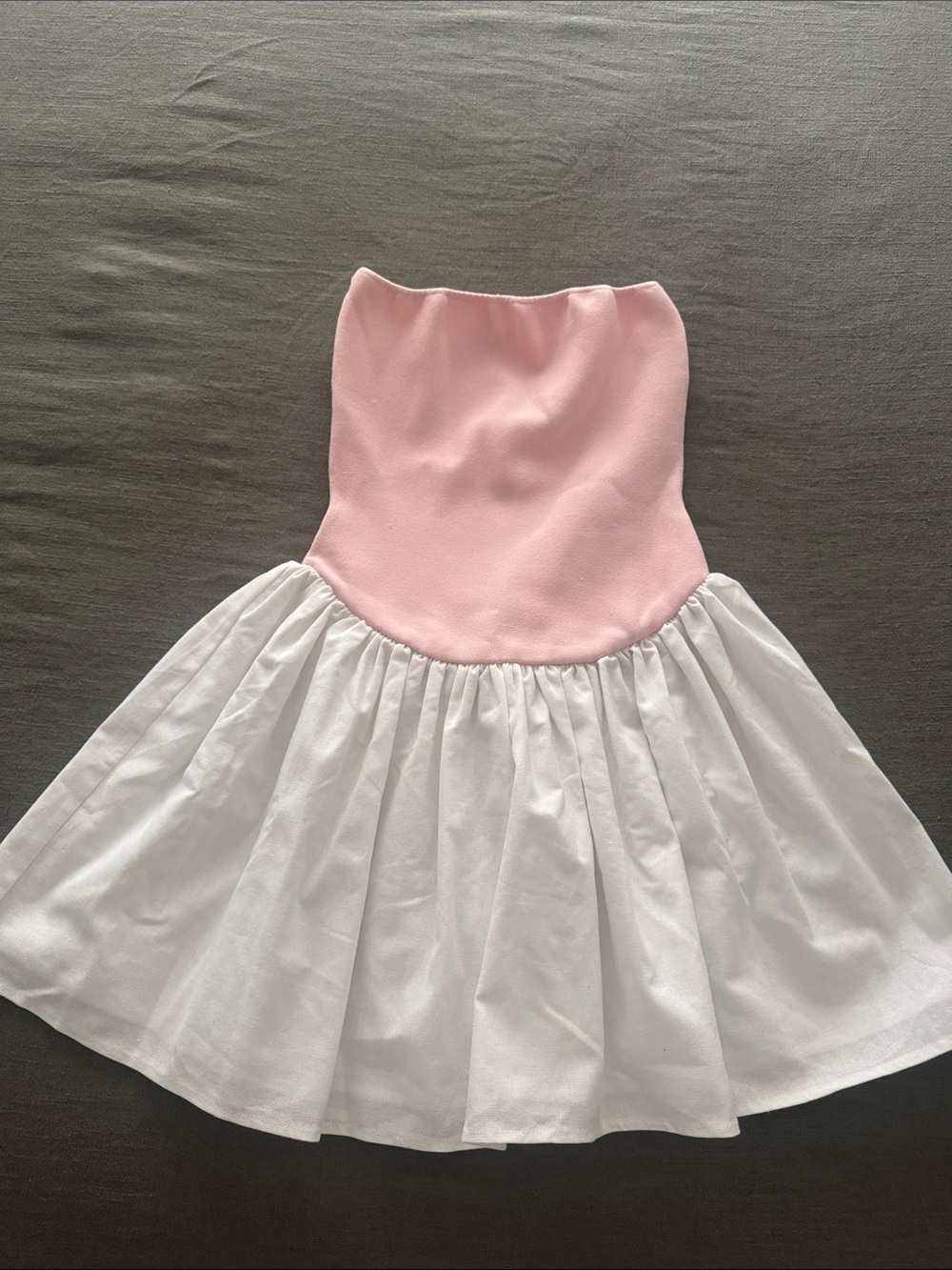 Meshki Pink Strapless Bodice White Skirt Mini Dress